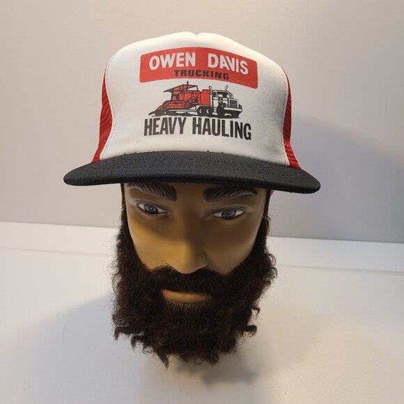 Vintage 90s Trucker Hat Owen Davis Trucking Screen Printed Mesh Adjustable Hat - Picture 1 of 8